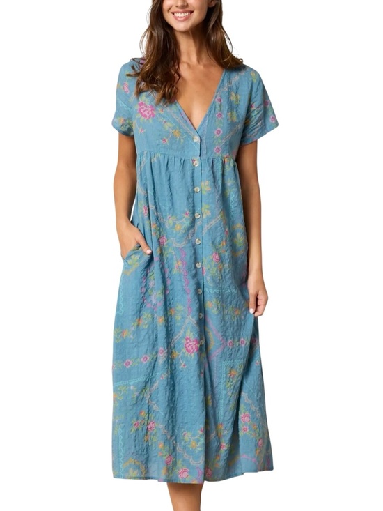 NATURAL LIFE Dresses & Skirts - Natural Life Avery Midi Dress Heirloom Cross Stitch Blue NWT Small Pockets